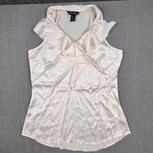 WHBM Silk Ruffle Collar Sleeveless Top Cream S Angelcore Cottagecore Shabby Chic